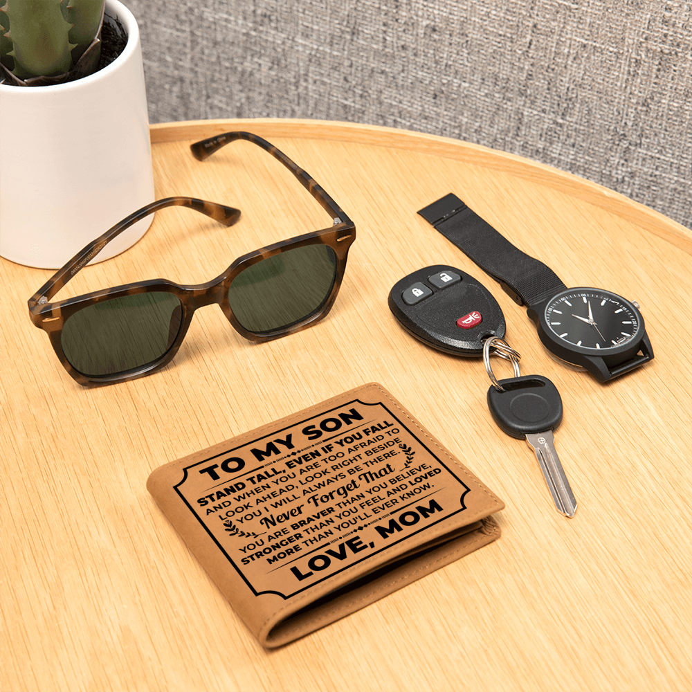 To My Son Stand Tall (Black) – Leather Wallet